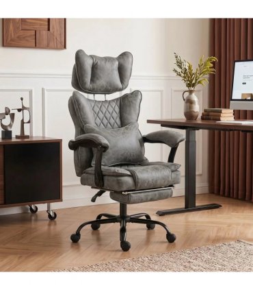 HOMCOM Executive Office Chair, Leathaire Big and Tall Office Chair 180 kg with Wide Seat, Reclining, Lumbar Support, Grey