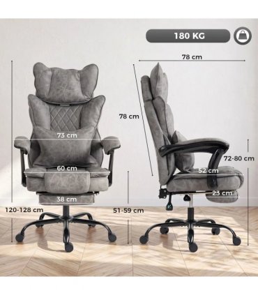 HOMCOM Executive Office Chair, Leathaire Big and Tall Office Chair 180 kg with Wide Seat, Reclining, Lumbar Support, Grey