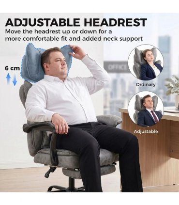 HOMCOM Executive Office Chair, Leathaire Big and Tall Office Chair 180 kg with Wide Seat, Reclining, Lumbar Support, Grey