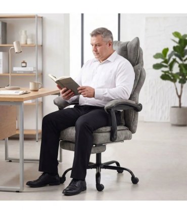 HOMCOM Executive Office Chair, Leathaire Big and Tall Office Chair 180 kg with Wide Seat, Reclining, Lumbar Support, Grey