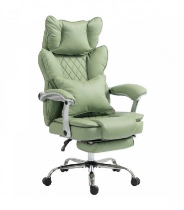 HOMCOM Executive Office Chair, PU Big and Tall Office Chair 180 kg with Wide Seat, Reclining, Lumbar Support, Light Green