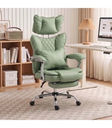 HOMCOM Executive Office Chair, PU Big and Tall Office Chair 180 kg with Wide Seat, Reclining, Lumbar Support, Light Green