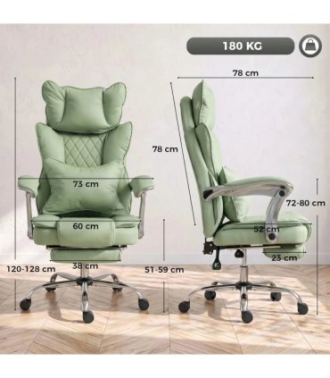 HOMCOM Executive Office Chair, PU Big and Tall Office Chair 180 kg with Wide Seat, Reclining, Lumbar Support, Light Green