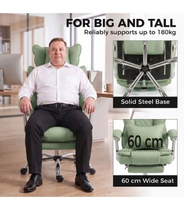 HOMCOM Executive Office Chair, PU Big and Tall Office Chair 180 kg with Wide Seat, Reclining, Lumbar Support, Light Green