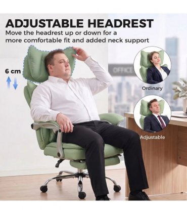 HOMCOM Executive Office Chair, PU Big and Tall Office Chair 180 kg with Wide Seat, Reclining, Lumbar Support, Light Green
