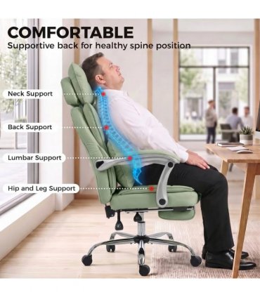 HOMCOM Executive Office Chair, PU Big and Tall Office Chair 180 kg with Wide Seat, Reclining, Lumbar Support, Light Green