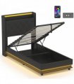 HOMCOM 3ft Single Bed Frame with Headboard, Platform Bed Frame with Hydraulic Storage, LED Lights and Charging Station, Black
