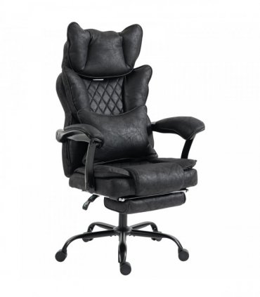 HOMCOM Executive Office Chair, Leathaire Big and Tall Office Chair 180 kg with Wide Seat, Reclining, Lumbar Support, Black