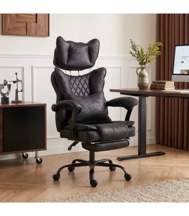 HOMCOM Executive Office Chair, Leathaire Big and Tall Office Chair 180 kg with Wide Seat, Reclining, Lumbar Support, Black