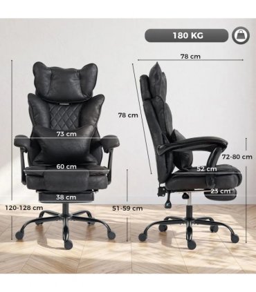 HOMCOM Executive Office Chair, Leathaire Big and Tall Office Chair 180 kg with Wide Seat, Reclining, Lumbar Support, Black