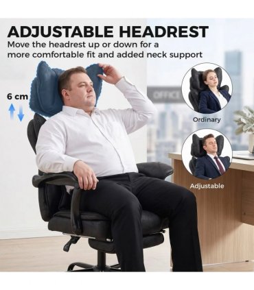 HOMCOM Executive Office Chair, Leathaire Big and Tall Office Chair 180 kg with Wide Seat, Reclining, Lumbar Support, Black
