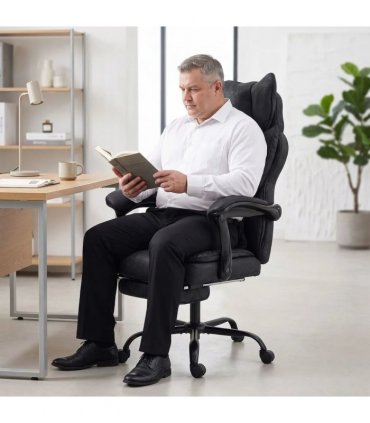 HOMCOM Executive Office Chair, Leathaire Big and Tall Office Chair 180 kg with Wide Seat, Reclining, Lumbar Support, Black