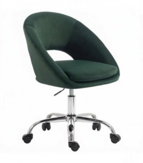 HOMCOM Velvet Desk Chair, Modern Office Chair with Height-Adjustable, Wheels, for Home Study Bedroom, Dark Green