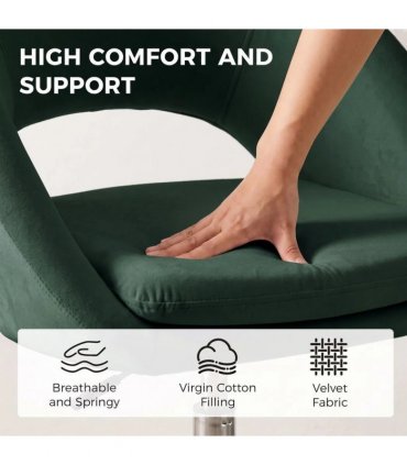 HOMCOM Velvet Desk Chair, Modern Office Chair with Height-Adjustable, Wheels, for Home Study Bedroom, Dark Green