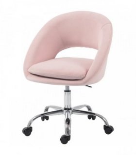 HOMCOM Velvet Desk Chair, Modern Office Chair with Height-Adjustable, Wheels, for Home Study Bedroom, Pink