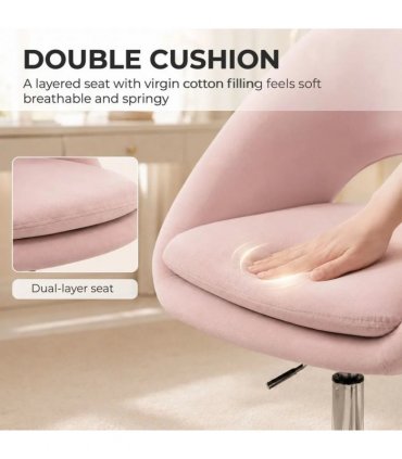 HOMCOM Velvet Desk Chair, Modern Office Chair with Height-Adjustable, Wheels, for Home Study Bedroom, Pink