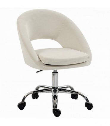 HOMCOM Velvet Desk Chair, Modern Office Chair with Height-Adjustable, Wheels, for Home Study Bedroom, Cream
