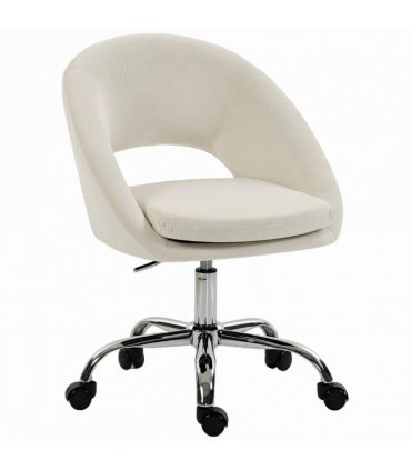 HOMCOM Velvet Desk Chair, Modern Office Chair with Height-Adjustable, Wheels, for Home Study Bedroom, Cream