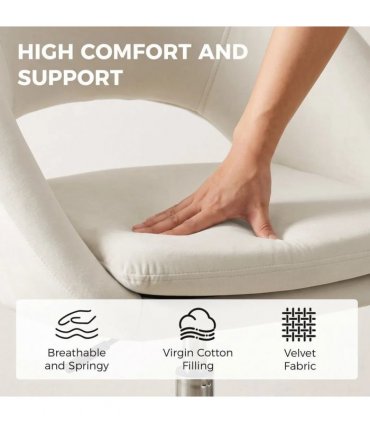 HOMCOM Velvet Desk Chair, Modern Office Chair with Height-Adjustable, Wheels, for Home Study Bedroom, Cream