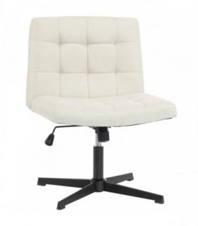 HOMCOM Armless Office Chair, Cross Legged Linen Computer Desk Vanity Chair with Wide Seat, Rocking Function, Beige