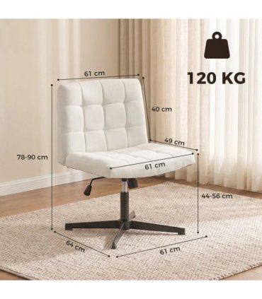 HOMCOM Armless Office Chair, Cross Legged Linen Computer Desk Vanity Chair with Wide Seat, Rocking Function, Beige