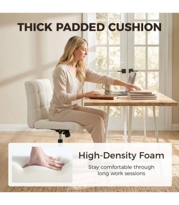 HOMCOM Armless Office Chair, Cross Legged Linen Computer Desk Vanity Chair with Wide Seat, Rocking Function, Beige