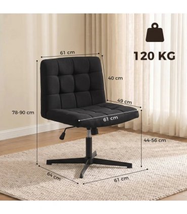HOMCOM Armless Office Chair, Cross Legged Linen Computer Desk Vanity Chair with Wide Seat, Rocking Function, Black