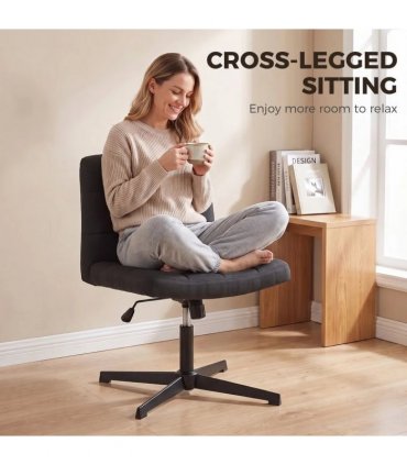 HOMCOM Armless Office Chair, Cross Legged Linen Computer Desk Vanity Chair with Wide Seat, Rocking Function, Black