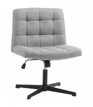 HOMCOM Armless Office Chair, Cross Legged Linen Computer Desk Vanity Chair with Wide Seat, Rocking Function, Grey