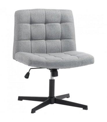 HOMCOM Armless Office Chair, Cross Legged Linen Computer Desk Vanity Chair with Wide Seat, Rocking Function, Grey