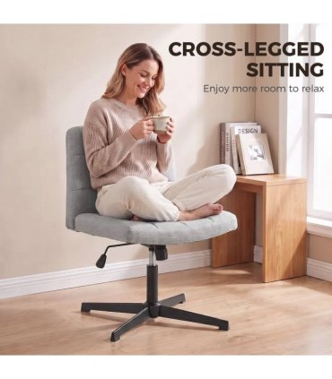 HOMCOM Armless Office Chair, Cross Legged Linen Computer Desk Vanity Chair with Wide Seat, Rocking Function, Grey