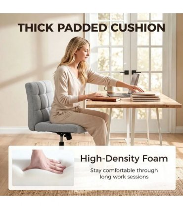 HOMCOM Armless Office Chair, Cross Legged Linen Computer Desk Vanity Chair with Wide Seat, Rocking Function, Grey