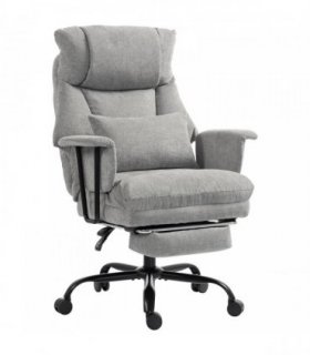 HOMCOM Office Chair, 180kg Heavy Duty Linen Computer Desk Chair with Lumbar Support, Wide Seat, Spring Cushion, Grey