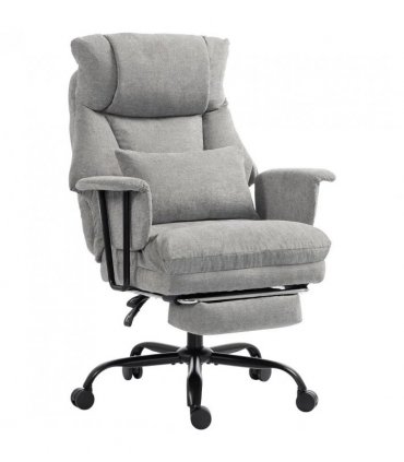 HOMCOM Office Chair, 180kg Heavy Duty Linen Computer Desk Chair with Lumbar Support, Wide Seat, Spring Cushion, Grey