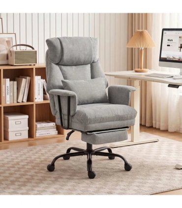 HOMCOM Office Chair, 180kg Heavy Duty Linen Computer Desk Chair with Lumbar Support, Wide Seat, Spring Cushion, Grey
