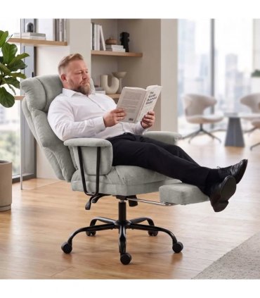 HOMCOM Office Chair, 180kg Heavy Duty Linen Computer Desk Chair with Lumbar Support, Wide Seat, Spring Cushion, Grey