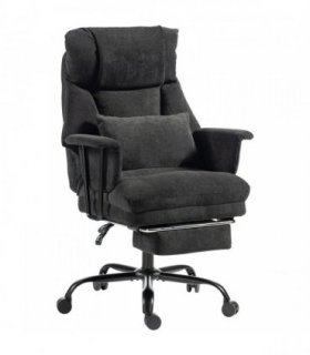 HOMCOM Office Chair, 180kg Heavy Duty Linen Computer Desk Chair with Lumbar Support, Wide Seat, Spring Cushion, Black