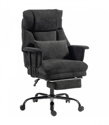 HOMCOM Office Chair, 180kg Heavy Duty Linen Computer Desk Chair with Lumbar Support, Wide Seat, Spring Cushion, Black