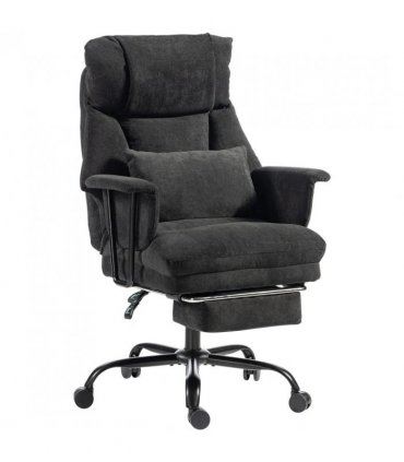 HOMCOM Office Chair, 180kg Heavy Duty Linen Computer Desk Chair with Lumbar Support, Wide Seat, Spring Cushion, Black