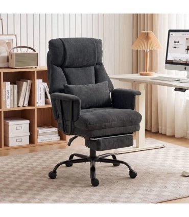 HOMCOM Office Chair, 180kg Heavy Duty Linen Computer Desk Chair with Lumbar Support, Wide Seat, Spring Cushion, Black