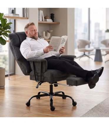 HOMCOM Office Chair, 180kg Heavy Duty Linen Computer Desk Chair with Lumbar Support, Wide Seat, Spring Cushion, Black