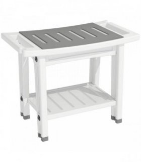 HOMCOM Shower Bench 2-Tier Shower Stool Bathroom with Shelf White and Grey