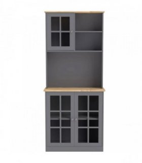 HOMCOM Kitchen Pantry, Buffet Hutch with 3 Storage Cabinets, 2 Open Shelves and Large Countertop for Kitchen, Grey