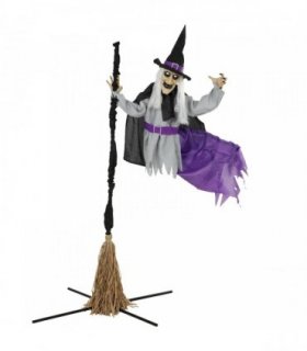 HOMCOM 200cm Life Size Animated Flying Witch Halloween Decorations Outdoor Indoor, Scary Halloween Animatronics Decor