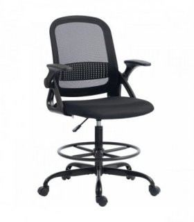 HOMCOM Painting Chair, Mesh Computer Desk Chair with Flip-up Armrests, Black