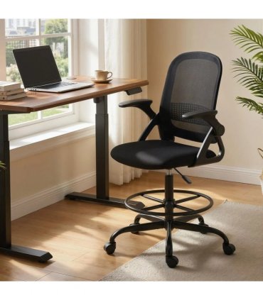 HOMCOM Painting Chair, Mesh Computer Desk Chair with Flip-up Armrests, Black