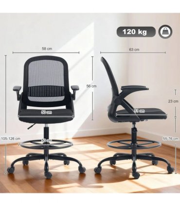 HOMCOM Painting Chair, Mesh Computer Desk Chair with Flip-up Armrests, Black