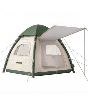 Outsunny Inflatable Camping Tent with Rainfly, 2-3 Man Air Tent 3000mm Waterproof Blow Up Tents, Beige
