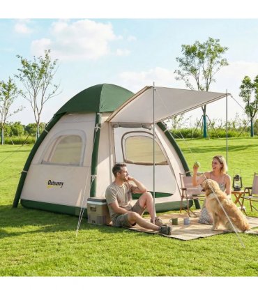 Outsunny Inflatable Camping Tent with Rainfly, 2-3 Man Air Tent 3000mm Waterproof Blow Up Tents, Beige