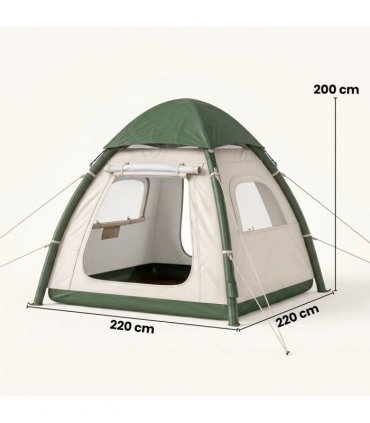Outsunny Inflatable Camping Tent with Rainfly, 2-3 Man Air Tent 3000mm Waterproof Blow Up Tents, Beige